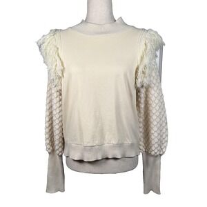 Dolan Sweater Womens Medium‎ Textured Fringe Sleeve Pullover Unique Knit Boho